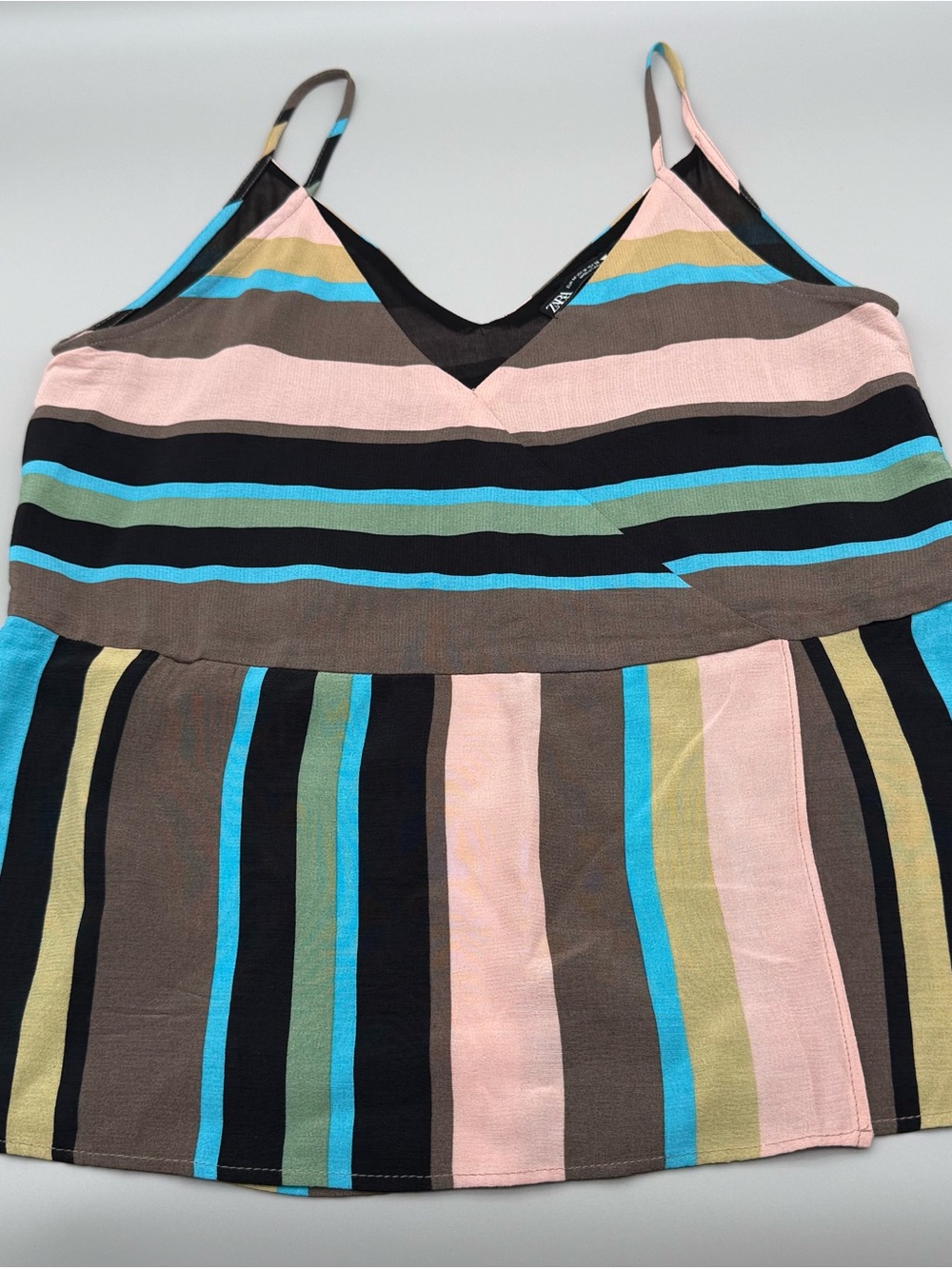 Zara Multicolor Striped Tank Top - Peach, Turquoise, Olive, Black, Brown, Yellow